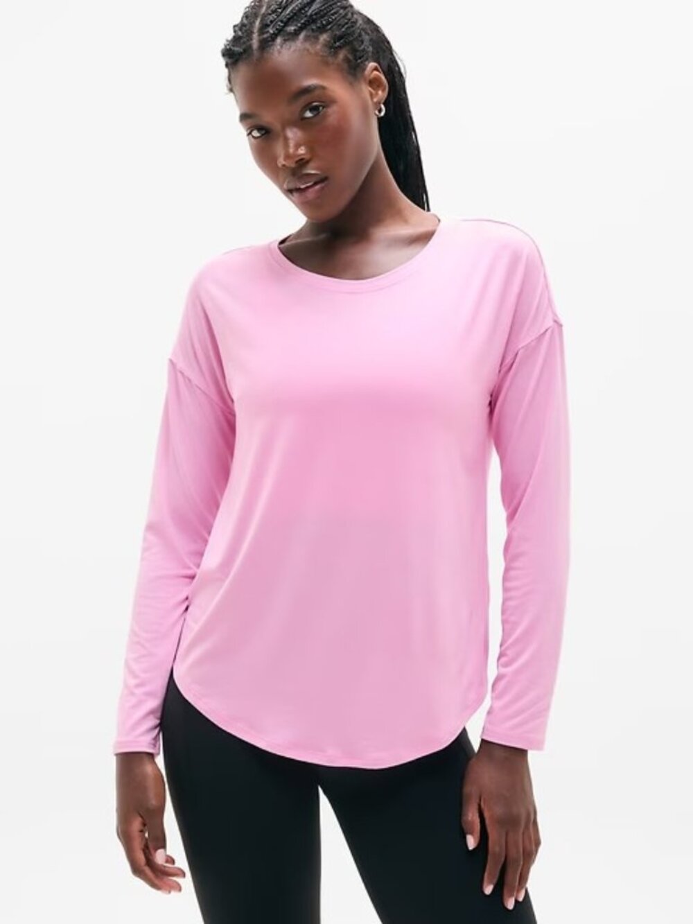 New Athleta L Move With Ease Long Sleeve Top Waterlily Pink Large Regular